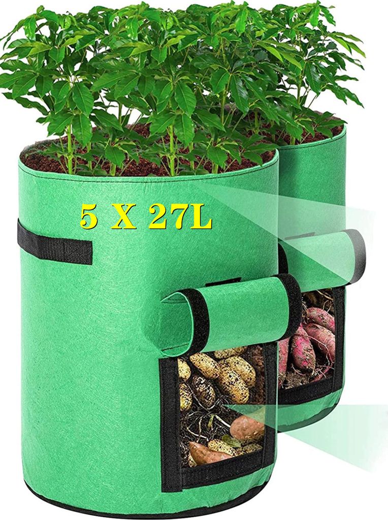 Yakimz Pflanzsack Pflanztasche Kartoffel Tomaten Erdnüsse Vliesstoff Atmungsaktiv Pflanzbeutel Gemüse Beutel 5 Stück 7 Gallone Grün