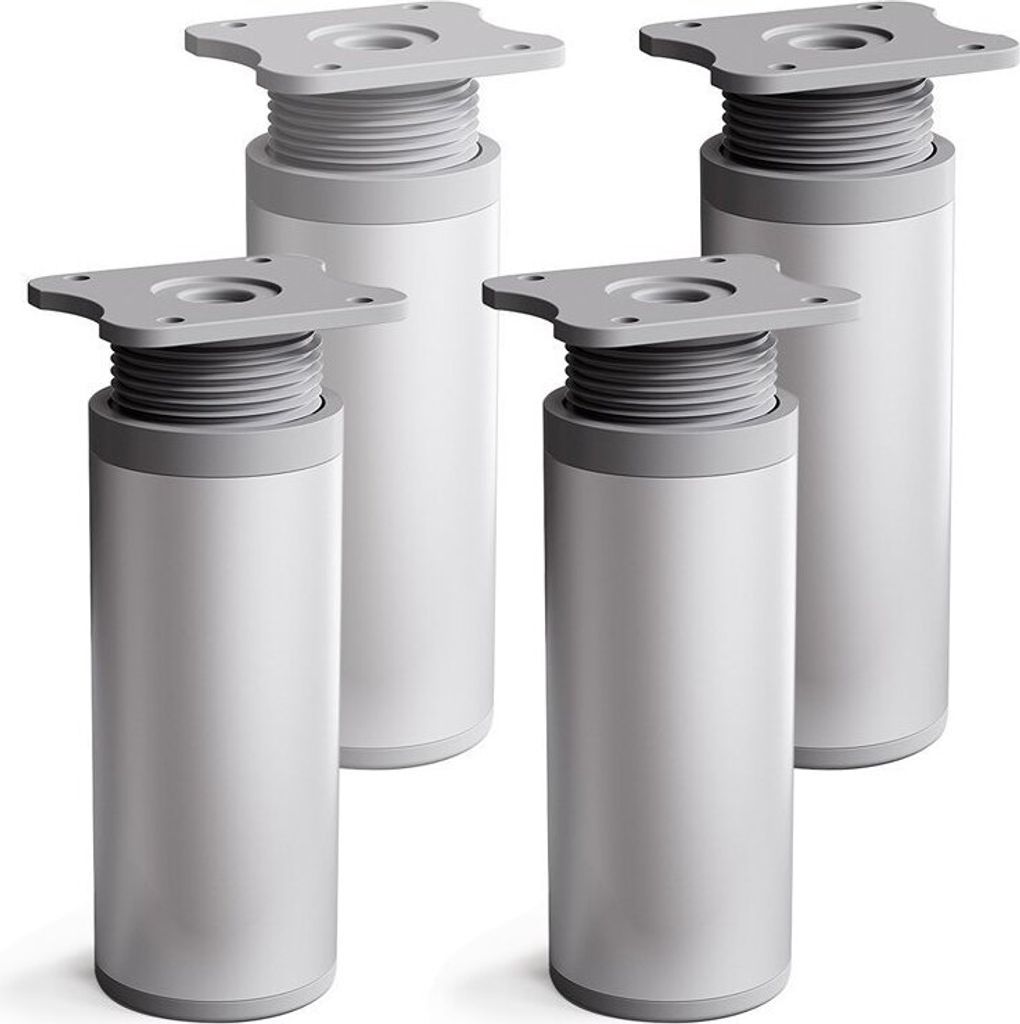 4er Set sossai moderne runde Möbelfüße in Aluminium Design 120mm höhenverstellbar Schrankfüße Sockelfüße