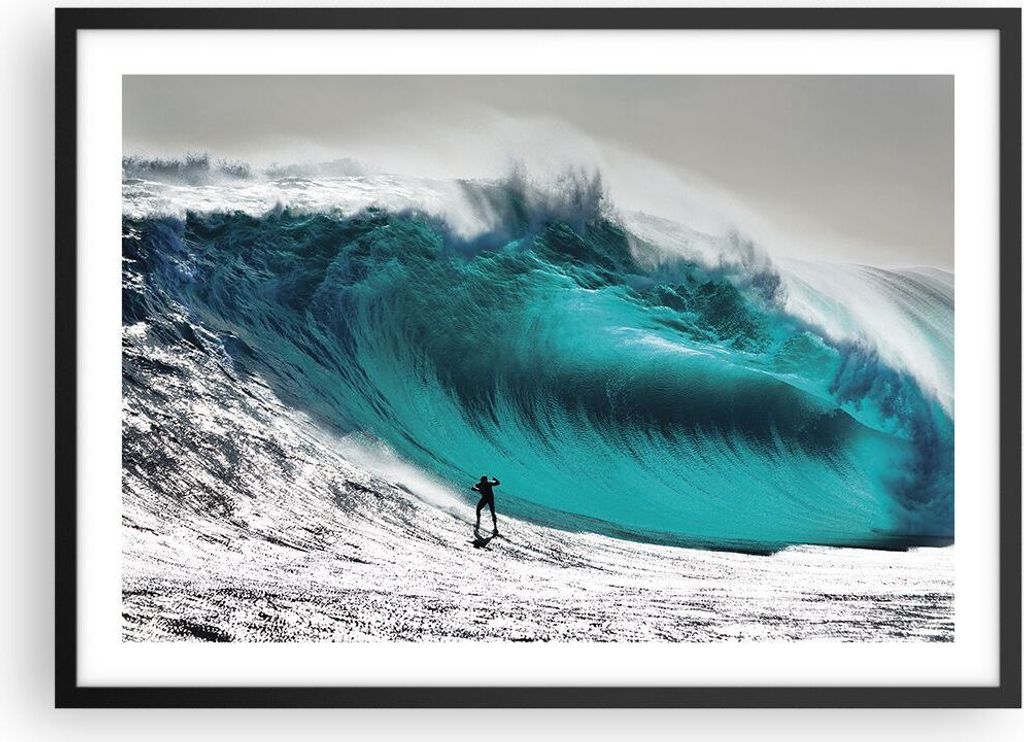 Gerahmtes Poster - Schwarzer Rahmen - Surfen Welle Türkis - 70x50 cm - Wand Bild - Wanddeko - Wandbilder - Kunstposter - Wandposter - Bilderrahmen...