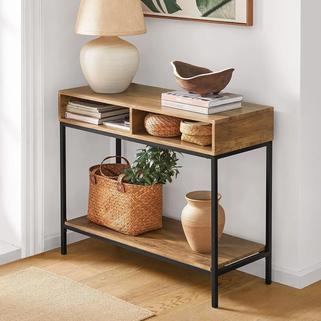 SoBuy Table de Console Industrielle avec 2 Compartiments de Rangement - 3