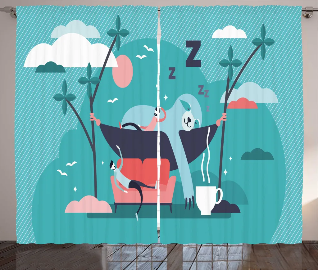 ABAKUHAUS Rideau Sloth Amusant 280x225 cm Motif Paresseux Mousse Marine