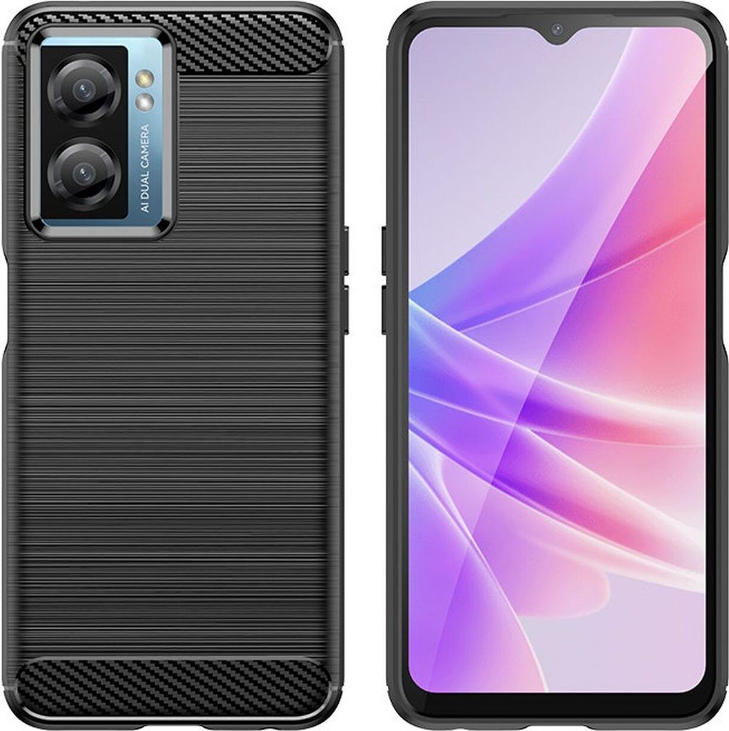 Carbon Case Hülle kompatibel mit Oppo A57 5G flexible Silikon Carbon Hülle schwarz