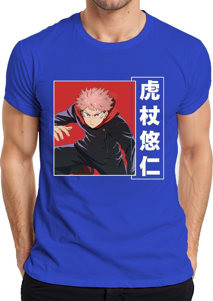 Jujutsu Kaisen Yuji Itadori Anime Manga Geschenk Fan Action Herren T-Shirt, Blau, XXL