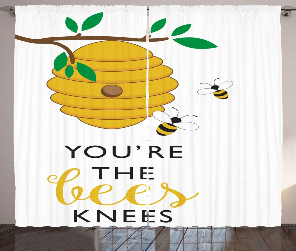 Rideau Rustique Honey Bee avec Boucles et Crochets 280x225 cm Lavable