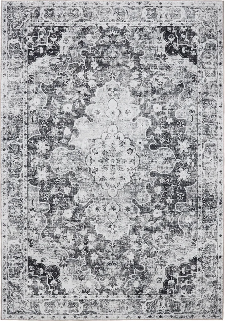 Tapis de salle à manger lavable anthracite 160x230 cm idéal familles