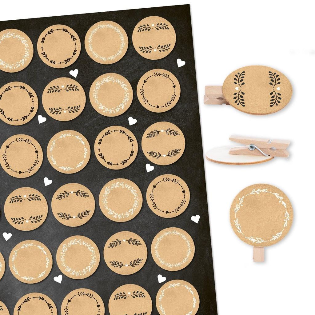 35 Etiketten in Kraftpapier-Optik braun mit Holzklammern Produktbild 