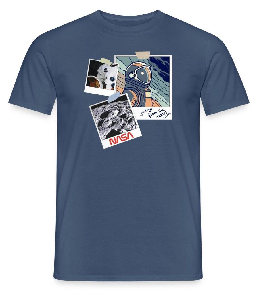 Spreadshirt NASA Greetings From The Moon Design Männer T-Shirt, M, Dunkles Denimblau