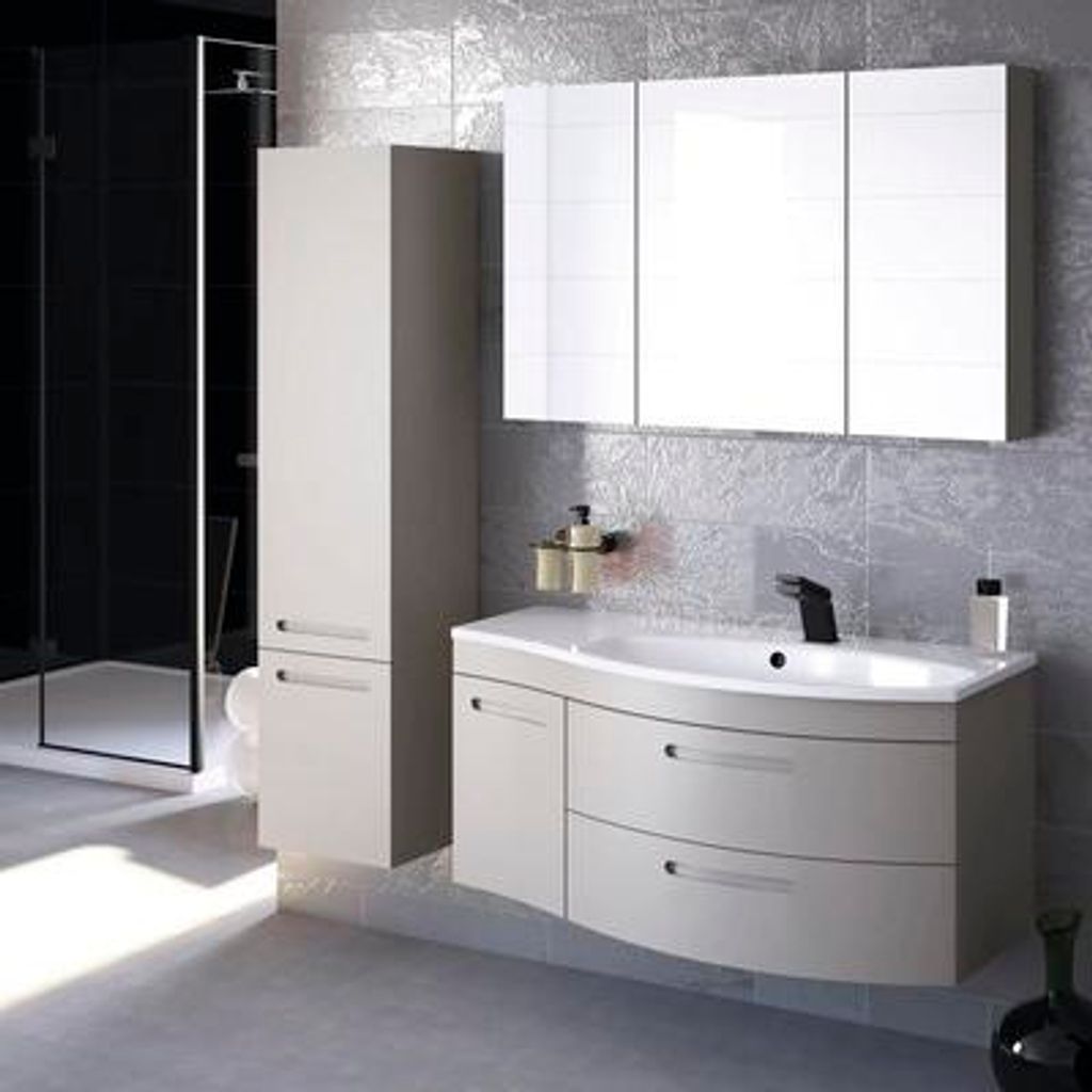 Devo Hängehochschrank mit 1 Tür und Schublade Vena 2.0 links BxHxT 35 x 150 x 33 cm classico stone grey Griff eingefräst