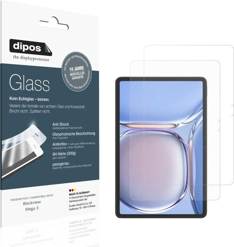 2x Schutzfolie für Blackview Mega 3 matt - Anti-Shock 9H Folie dipos Glass Kunststoffglas