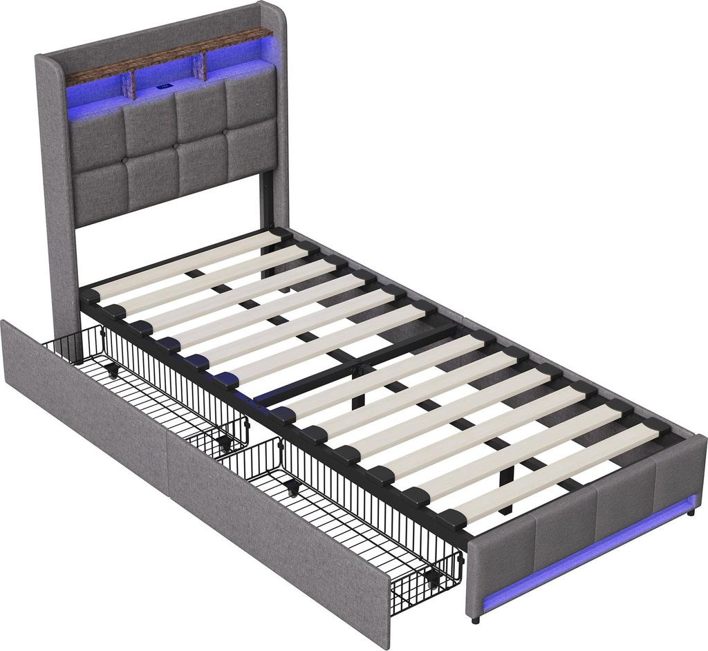 ProximaX Šedá čalouněná postel 90×200 cm - S LED Obrázek produktu 