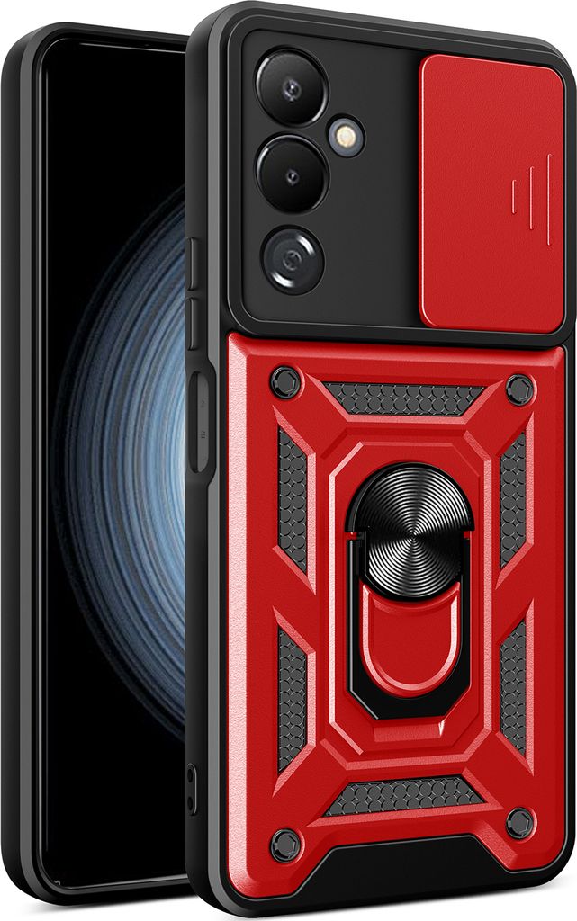 Hülle für Tecno Pova 4 mit Ring Ständer Halter Dia Kameraschutz TPU PC Hybrid Handyhülle Rot