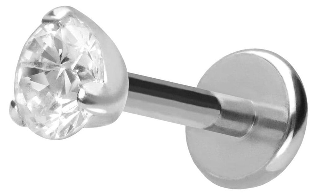 Ohrpiercing, Nasenpiercing Titan Labret mit Push Fit EINGEFASSTER KRISTALL Silber Stablänge: 9mm | Stabstärke: 1mm | Kristallgröße: 3mm
