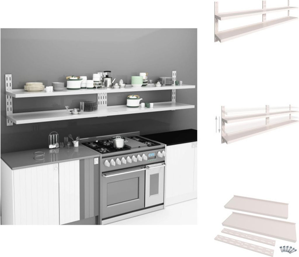 vidaXL 2-stufige Schwebende Wandregale 2 Stk. Edelstahl 300×30 cm - Wandregale