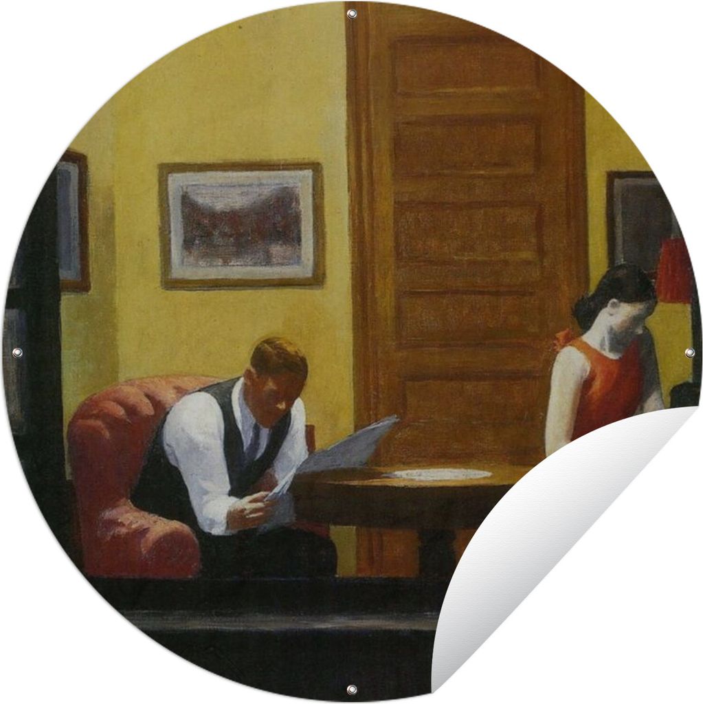 MuchoWow Gartenposter Outdoor-Poster Rund Zimmer in New York - Edward Hopper Ø 90 cm Gartendeko Rundes Poster draußen