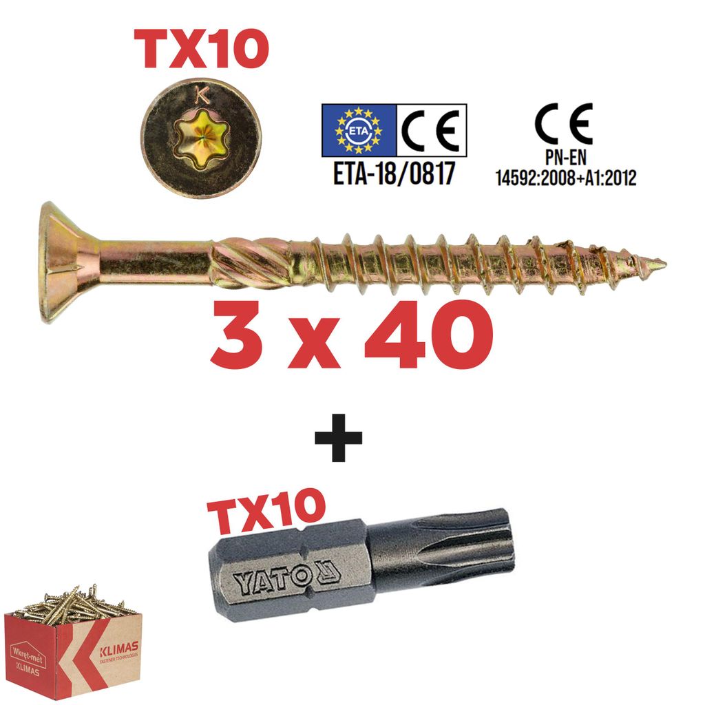 Klimas WKCS KMWHT 3x40 Torx 500 ks Tesařské šrouby do dřeva Obrázek produktu 