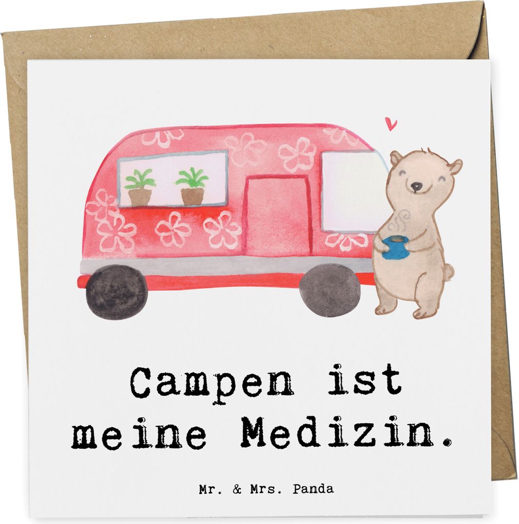 Mr. & Mrs. Panda Grußkarte Bär Camper - Weiß - Geschenk, Produktbild 