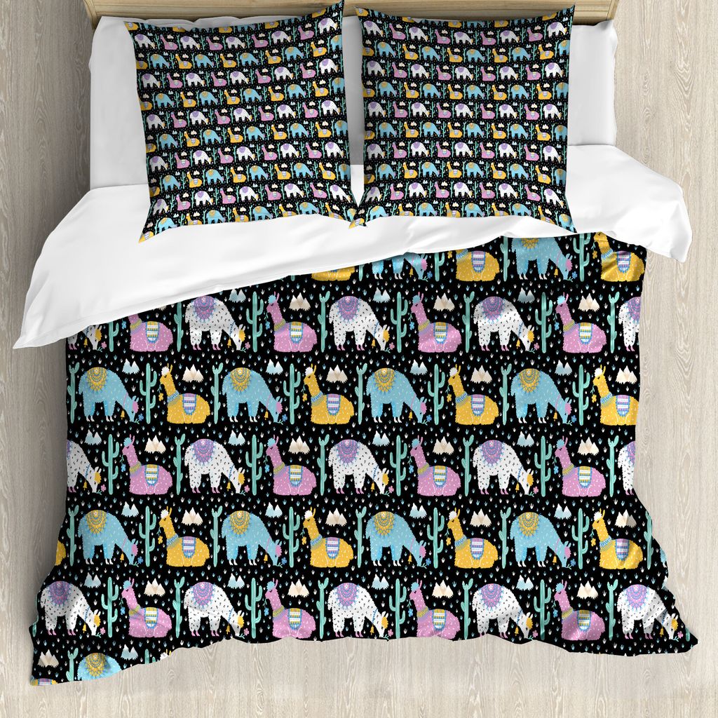 ABAKUHAUS Alpaka Bettbezug Set für Einzelbetten, Orient Fluffy Tiere Kaktus, Milbensicher Allergiker geeignet mit Kissenbezug, 155 cm x 220 cm - 8...