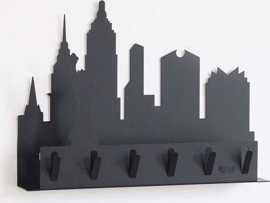 New York - Schlüsselhalter Schwarz, 5 Haken, Wandmontage - Italy