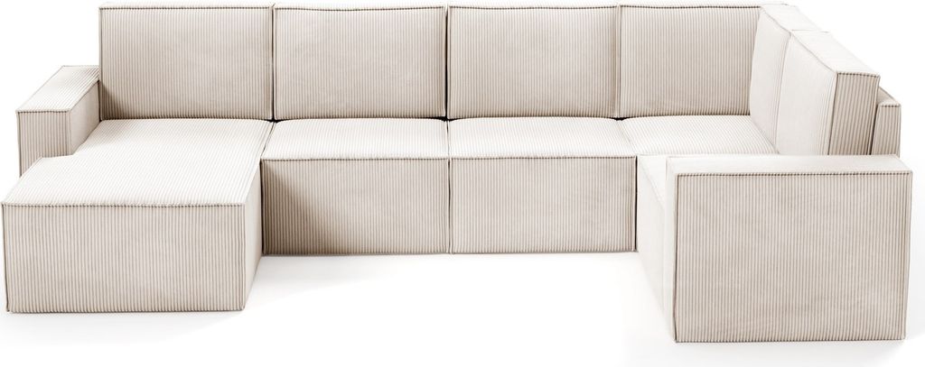 BETTSO klassisch Beigefarbenes U-Polster-Ecksofa mit Kordseiten für ORTO Wohnzimmer Links