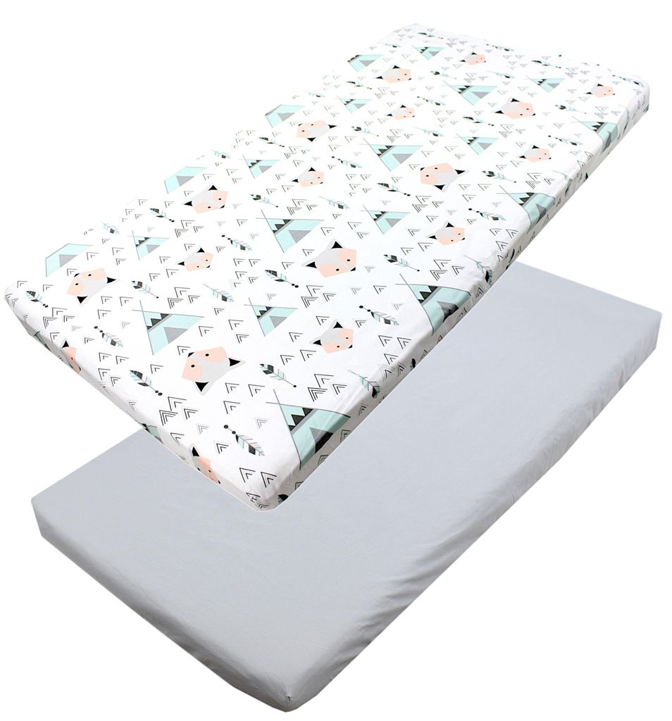 TupTam Baby Spannbettlaken Kinder Spannbetttuch für Babybett Kinderbett 2er Pack, Farbe: Grau / Fuchs Mint, Größe: 70 x 140 cm