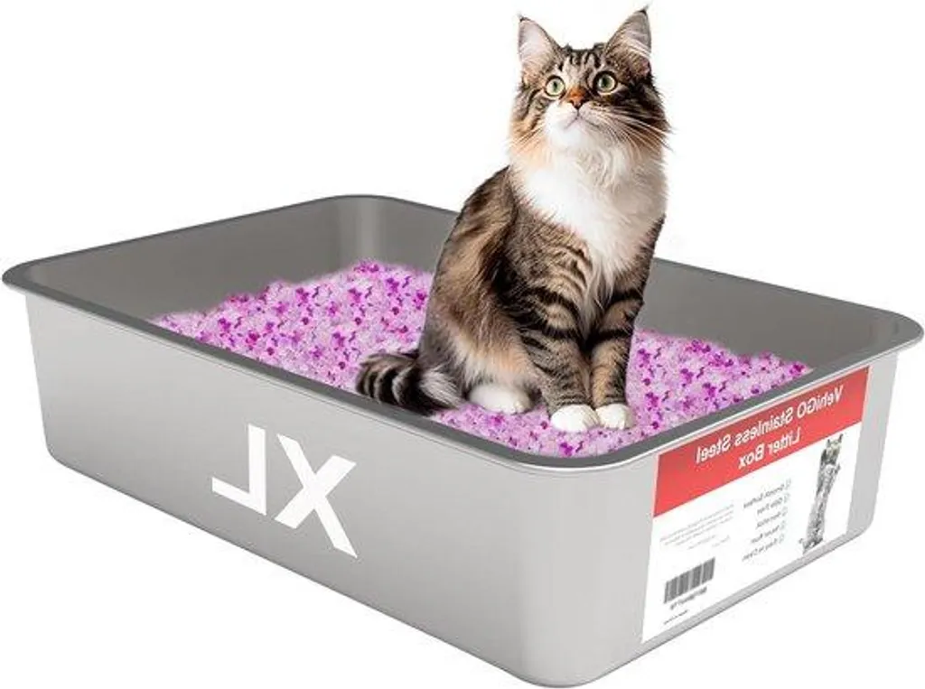 Bac à litière XL anti-odeur en acier inox durable pour grand félin