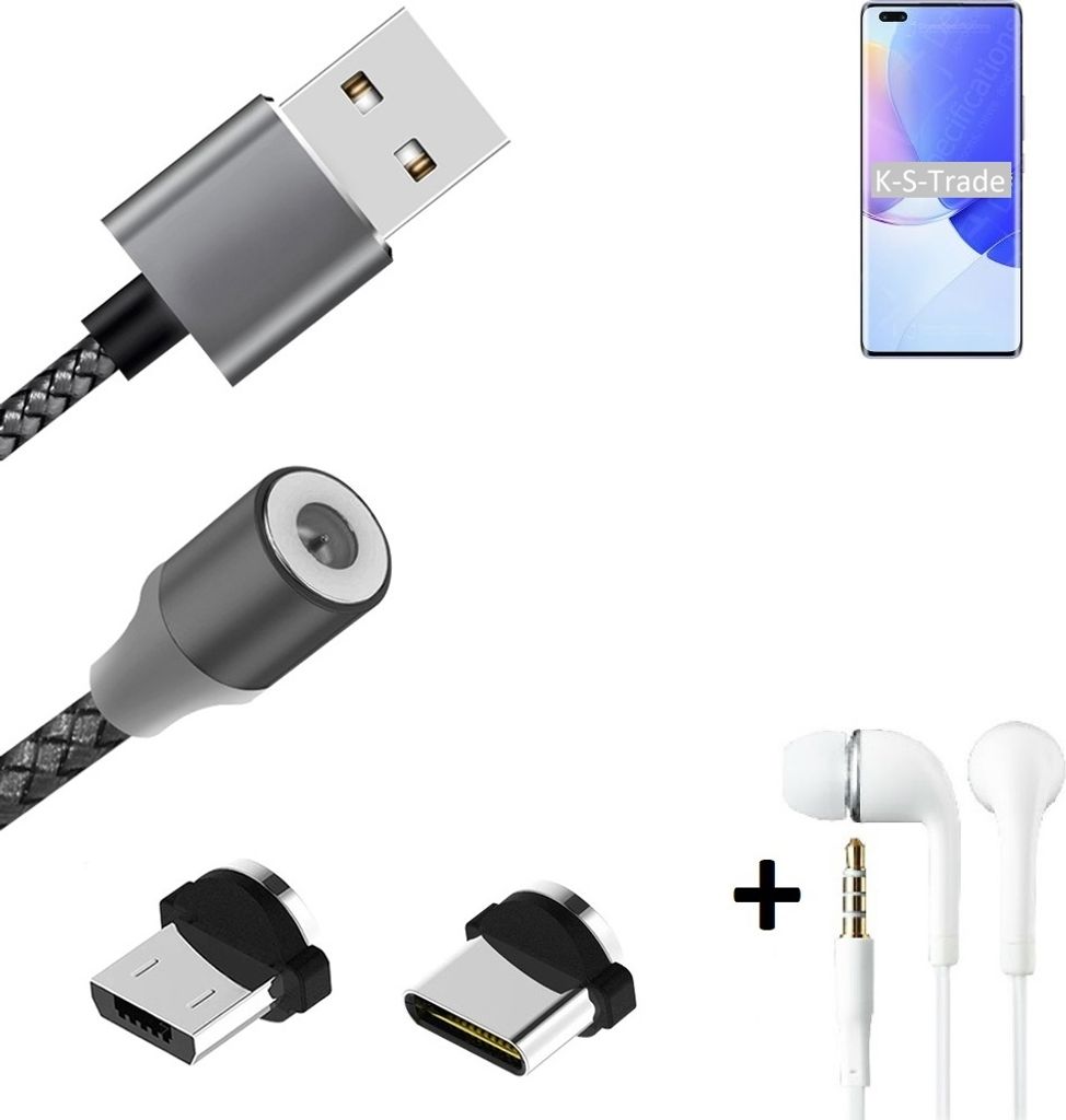K-S-Trade Hochwertiges Magnet-Lade-kabel Sync-Kabel Daten-Kabel + Kopfhörer kompatibel mit Huawei nova 9 Pro mit USB-Typ-C-Anschluss und