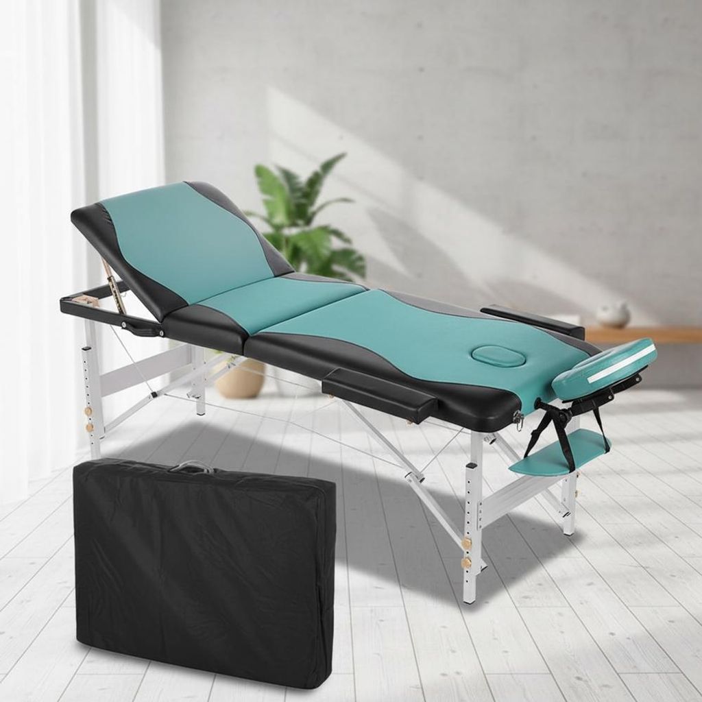 Massageliege 3-Zonen Alu höhenverstellbar Türkis/Schwarz Produktbild 