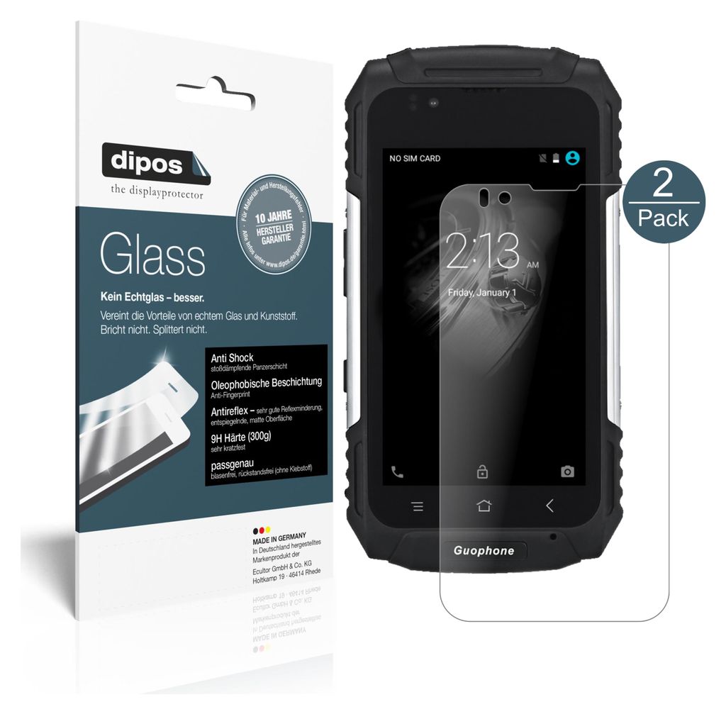 2x Schutzfolie für Guophone V88 matt - Anti-Shock 9H Folie dipos Glass