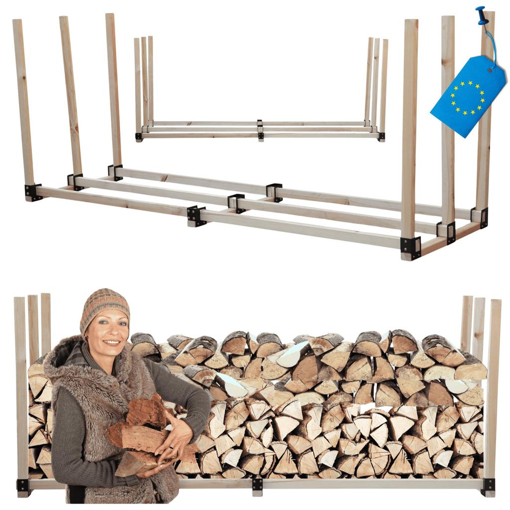 MODO24 Kaminholzregal, Holzunterstand, Brennholzregal, Holzlager, Brennholzständer, Aufbewahrung, Garten, Wetterfest, Massivholz, 150x232x80 cm, DRE