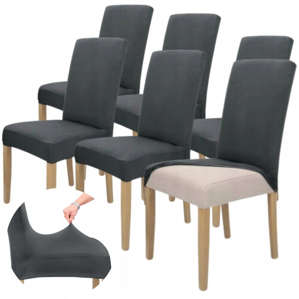 Stuhlhusse 6er Pack - Dunkelgrau - Universal - Stretch - Produktbild 