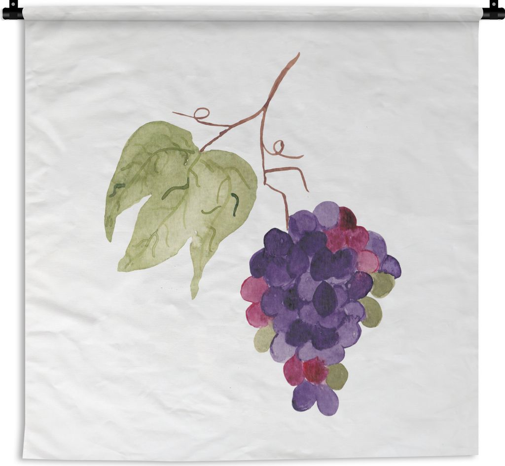 MuchoWow Wandteppich Wandbehang Weintrauben - Blätter - Aquarell 150x150 cm Tapisserie Dekoration Wandtuch - Wohnaccessoires - Modernes