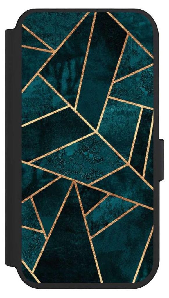 NIVOCASE Klapphülle für Apple iPhone 14 Pro Handyhülle aus Kunst Leder NIVOflip schwarz Elisabeth Fredriksson Gold & Kupfer Stein