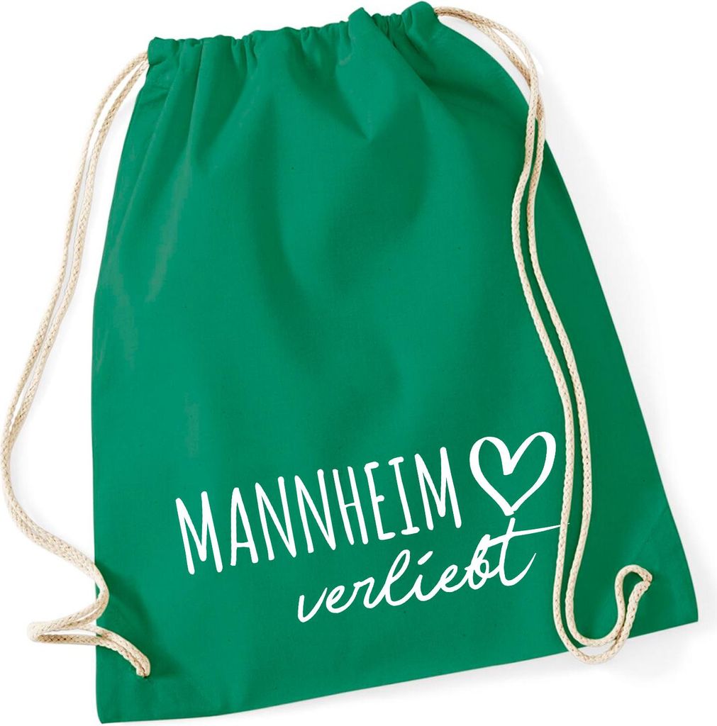 Huuraa Turnbeutel Mannheim verliebt 12 Liter Kelly Green Baumwolle Rucksack Geschenkidee