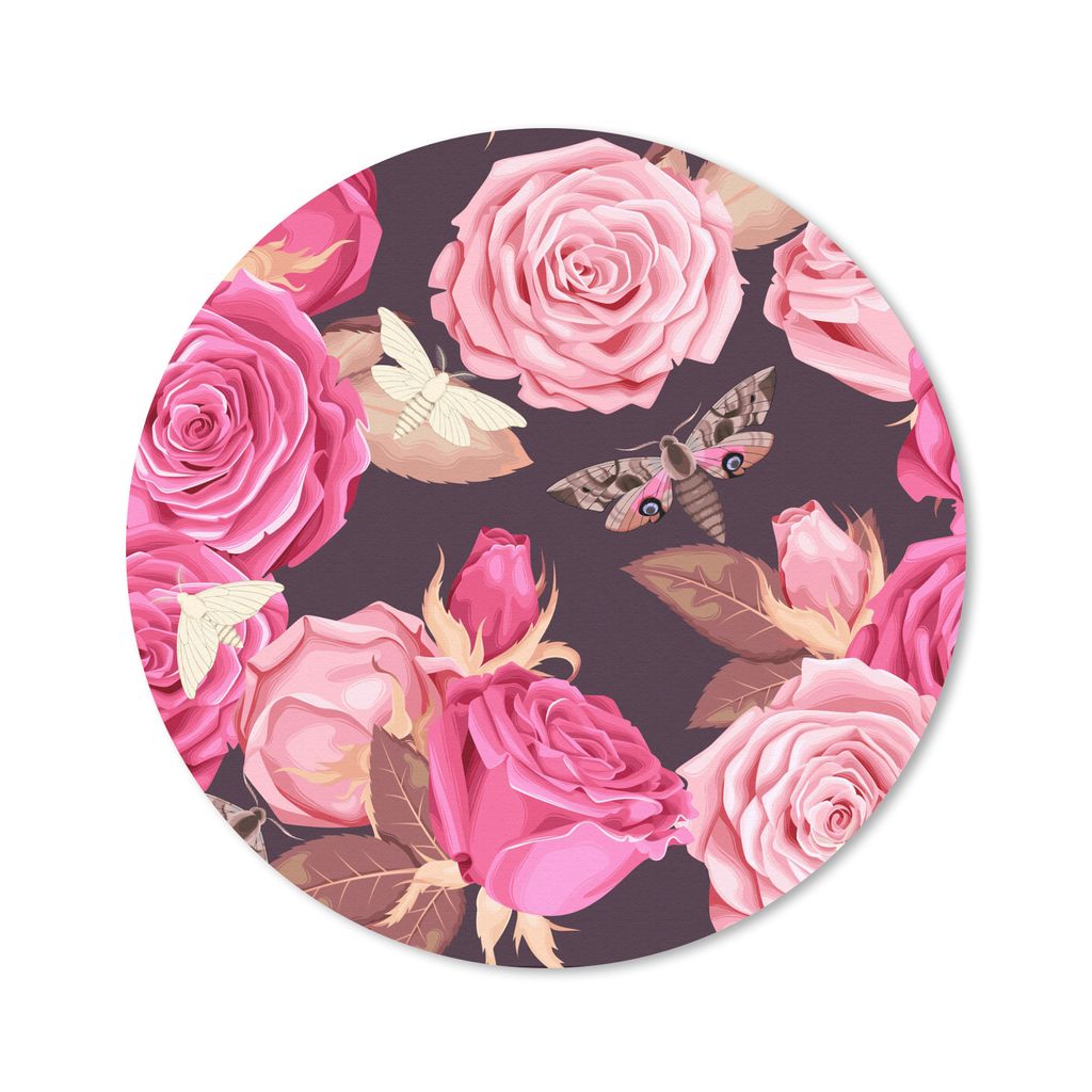 MuchoWow Mauspad Mousepad Rosen - Schmetterlinge - Natur 20x20 cm - Mousepads - Maus Mat - Pad - Mausunterlage - Schreibtischmatte