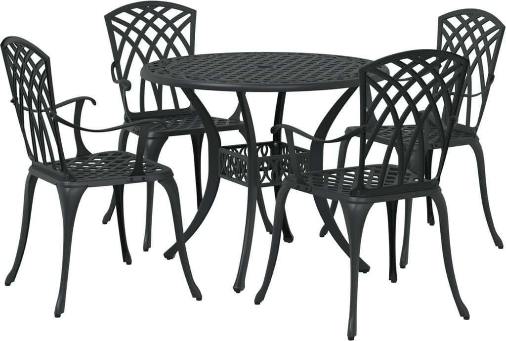 Möbel 5-teilige Garten-Essgruppe aus schwarzem Gussaluminium - Gartenstühle 3334717