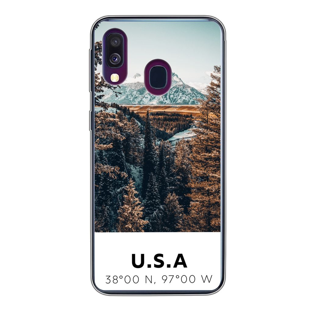 MuchoWow Handyhülle Schutzhülle Hülle für Samsung Galaxy A40 Amerika - Berge - Bäume Silikon Softcase Handy Hülle - Handy-Tasche