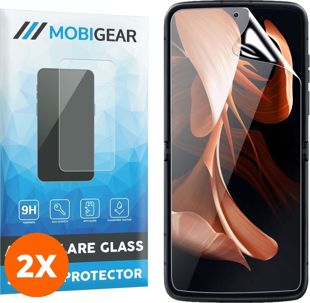 Mobigear Premium 4.99 Motorola Razr (2022) Panzerglas Gehärtetes Glas Displayschutz - Hüllenfreundlich - Schwarz (2er Pack)