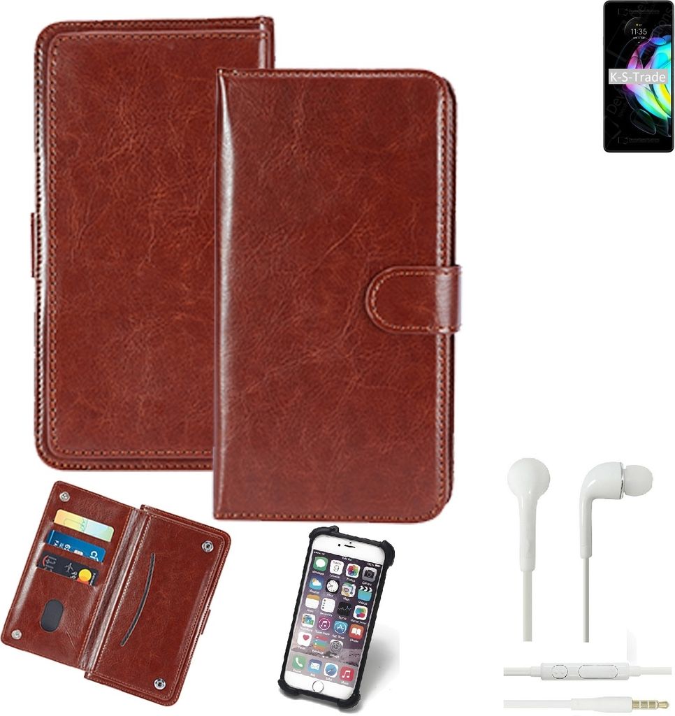 K-S-Trade 360° Hülle kompatibel mit Motorola Edge 20 inkl. Headphones braun Kunstleder Case BookCase WalletCase Kunstlederederhülle Handyhülle,