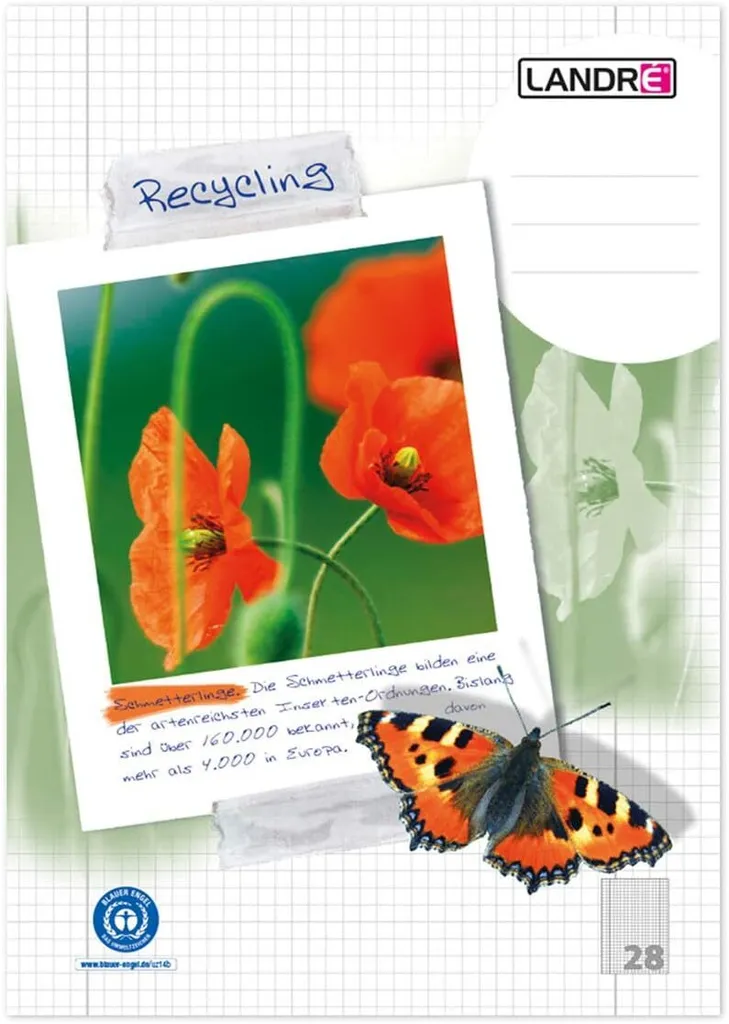 Cahier LANDRE Recycling A4 16 pages Grands Carreaux Seyes Réglure 28