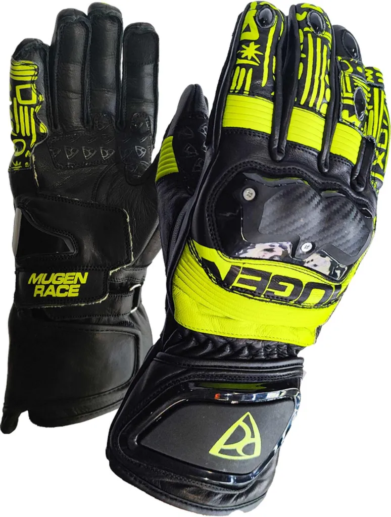 Gants de moto MUGENRACE Le-Vi Sport Noir et Jaune Fluo Taille 2XL