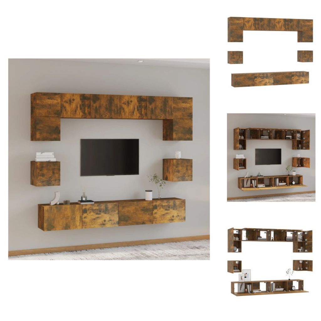 vidaXL 8-tlg. TV-Schrank-Set Räuchereiche Holzwerkstoff - TV-Möbel