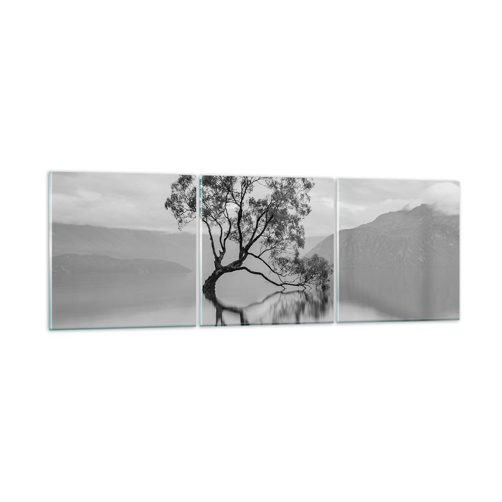 Bilder auf glas - 3 Teile - Baum Symmetrie See - 120x40cm - Glasbilder - Wandbilder - Bilder - zum Aufhängen bereit - Wanddekoration aus Glas - Gl...