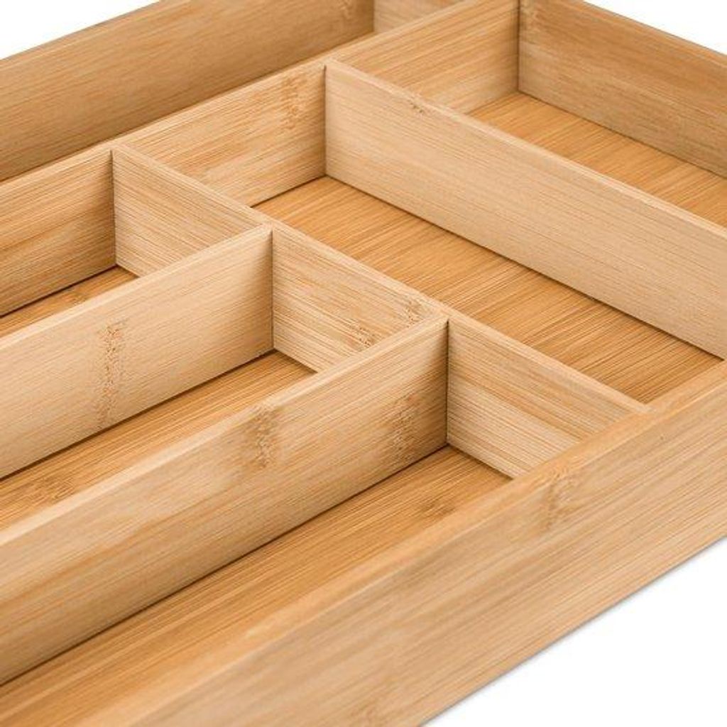 Natur- Besteckbox aus Bambus für kleine Gabeln - 6 Schubladen - Küchenorganizer - 5 x 445 x 30 cm - Besteck-Doppelhalter 47 cm tief