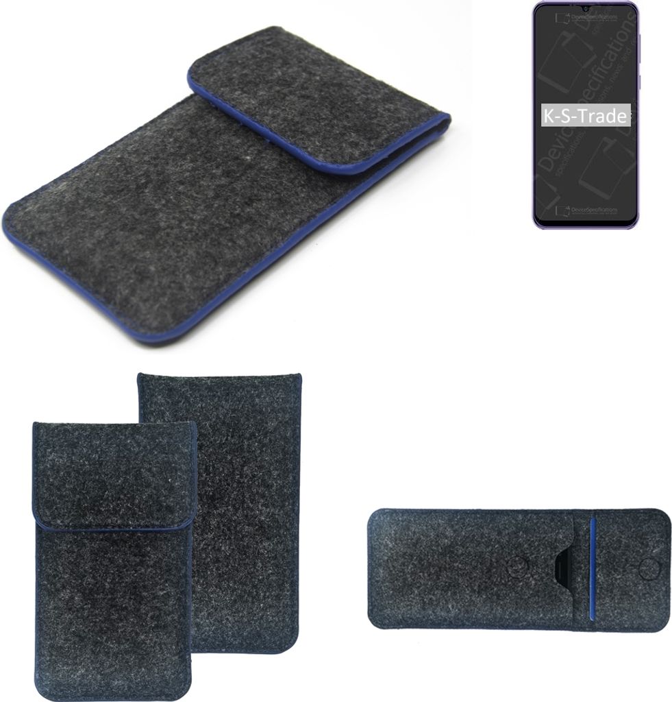 K-S-Trade Handy-Hülle Schutz-Hülle kompatibel mit Ulefone Note 6 Filztasche Pouch Tasche Case Sleeve Filzhülle dunkelgrau, blauer Rand
