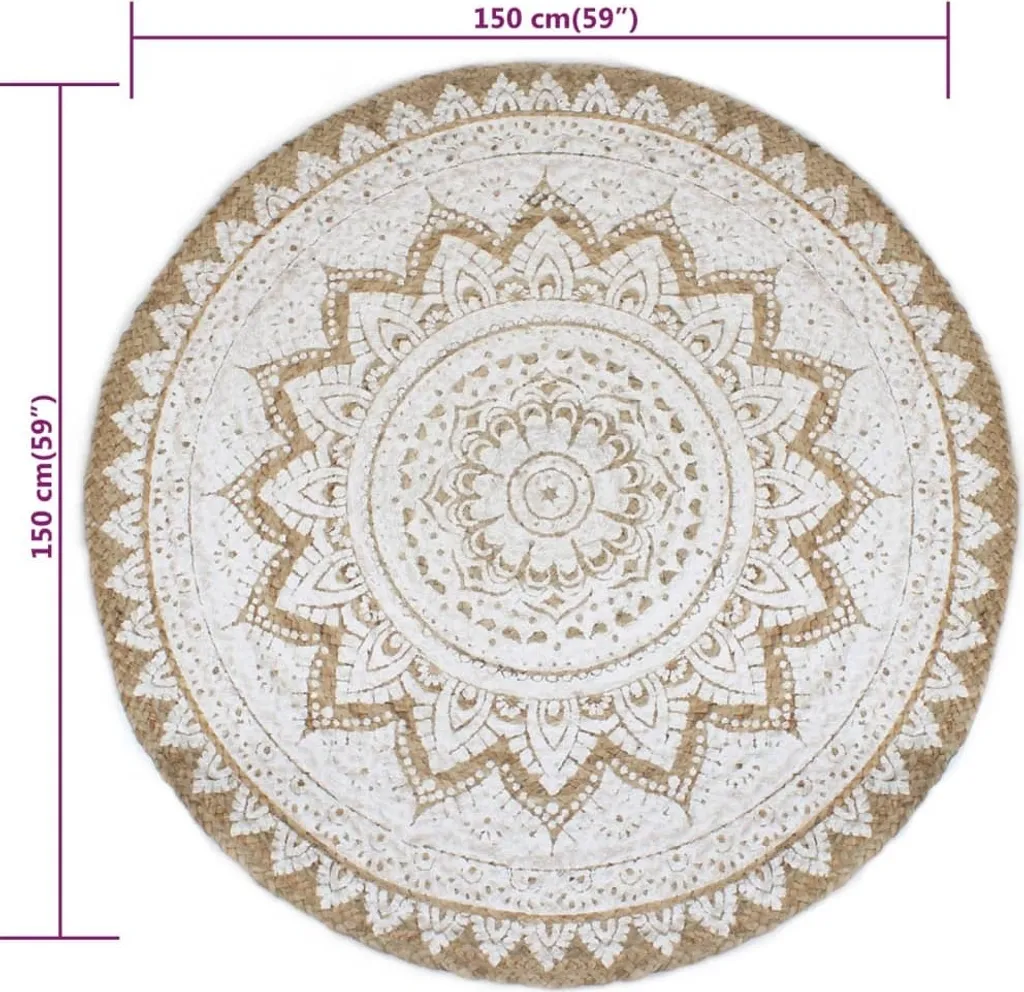 Tapis Jute Tressé Imprimé 150 cm - Texture Robuste et Finition Artisanale