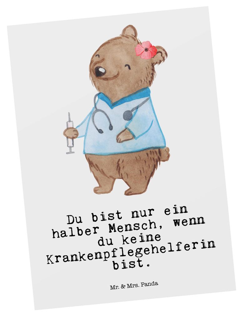 Mr. & Mrs. Panda Grußkarte Krankenpflegehelferin Herz - Weiß - Geschenk, einzelkarte, Ausbildung, Pflegekraft, Ansichtskarte, Beruf, Postkarten, ...