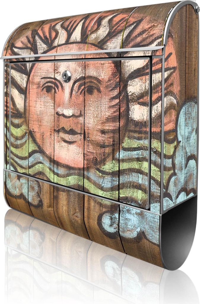 banjado Design Briefkasten Stahl silber mit Zeitungsfach pulverbeschichtet "Sonne" 38x46x12,5cm & 2 Schlüssel - Postkasten A4 Einwurf inkl. Montag...
