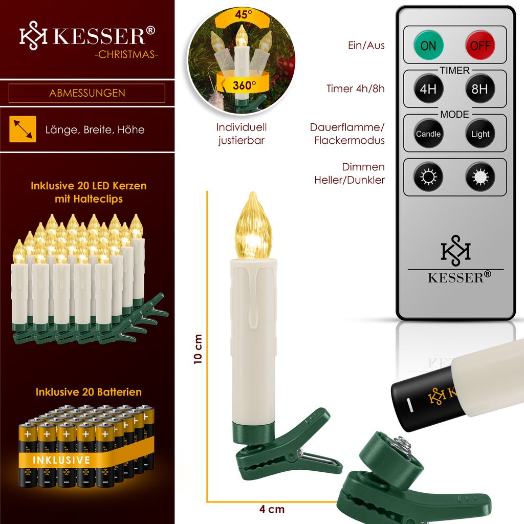 KESSER® Weihnachtsbaumkerzen 20 LED Inkl. Batterien Produktbild 7