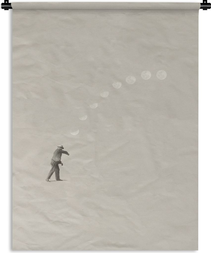 MuchoWow Wandteppich Wandbehang Jahrgang - Mond - Mensch 60x80 cm Tapisserie Dekoration Wandtuch - Decke - Wandtücher - Wohne