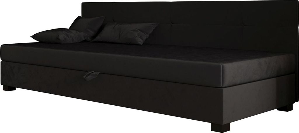 AURA SOFA Boxspringbett SILO BIZ 120x195 Komplett-Set mit Bonell Matratze, Polsterbett mit Bettkästen - Schwarz, MONOLITH 97